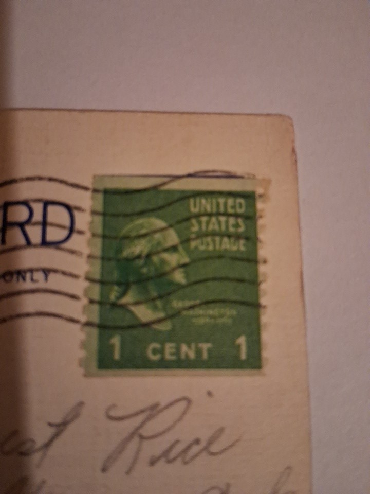 George Washington Green Right Facing One 1 Cent Stamp on 1948 Postcard