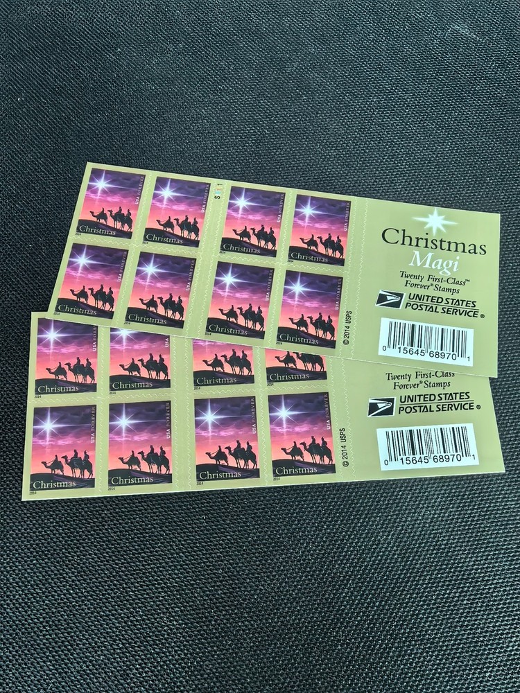 5 Booklets 100 Self Stick Christmas Stamps “CHRISTMAS MAGI”