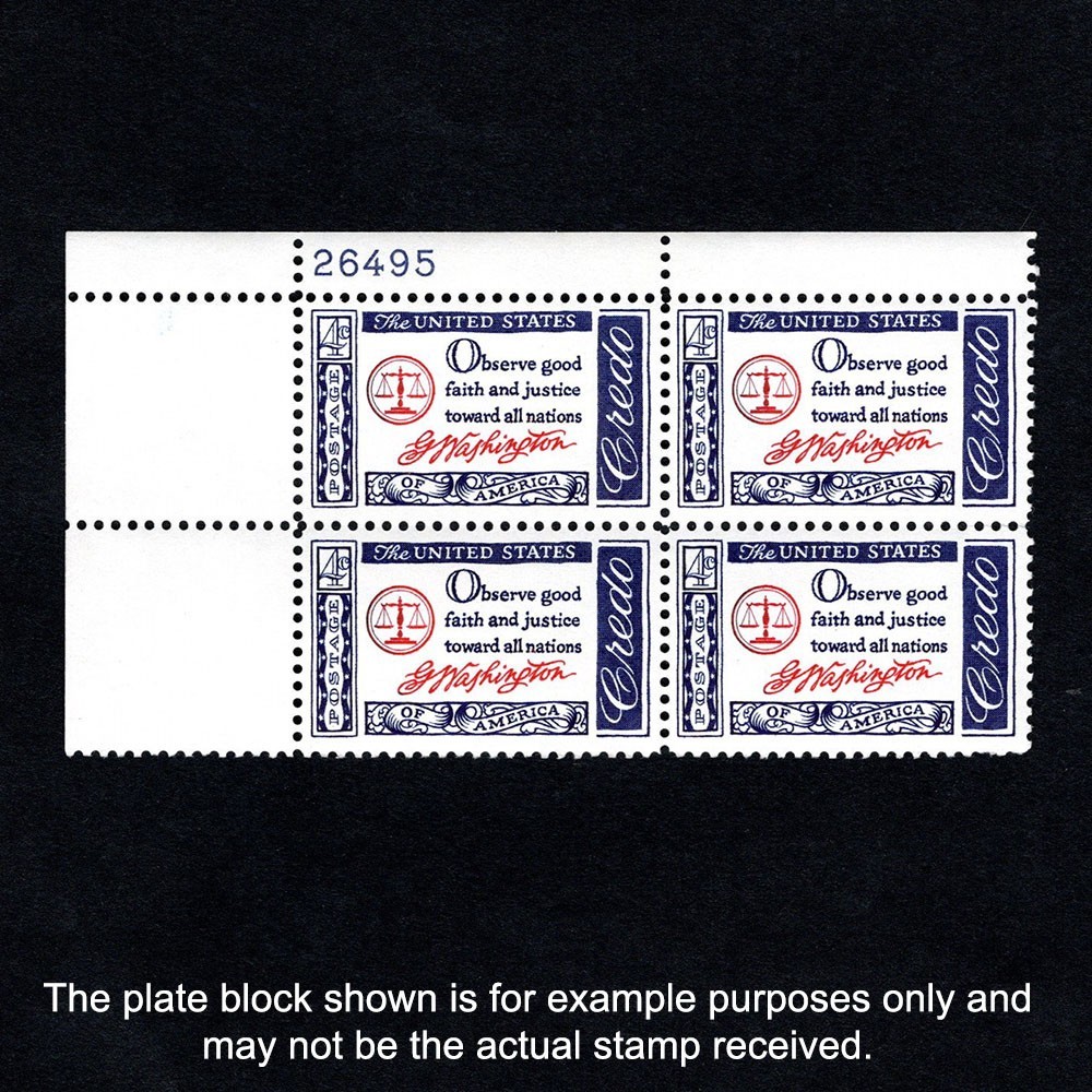 Scott 1139 – George Washington American Credo 4-cent US Stamp Plate Block of 4