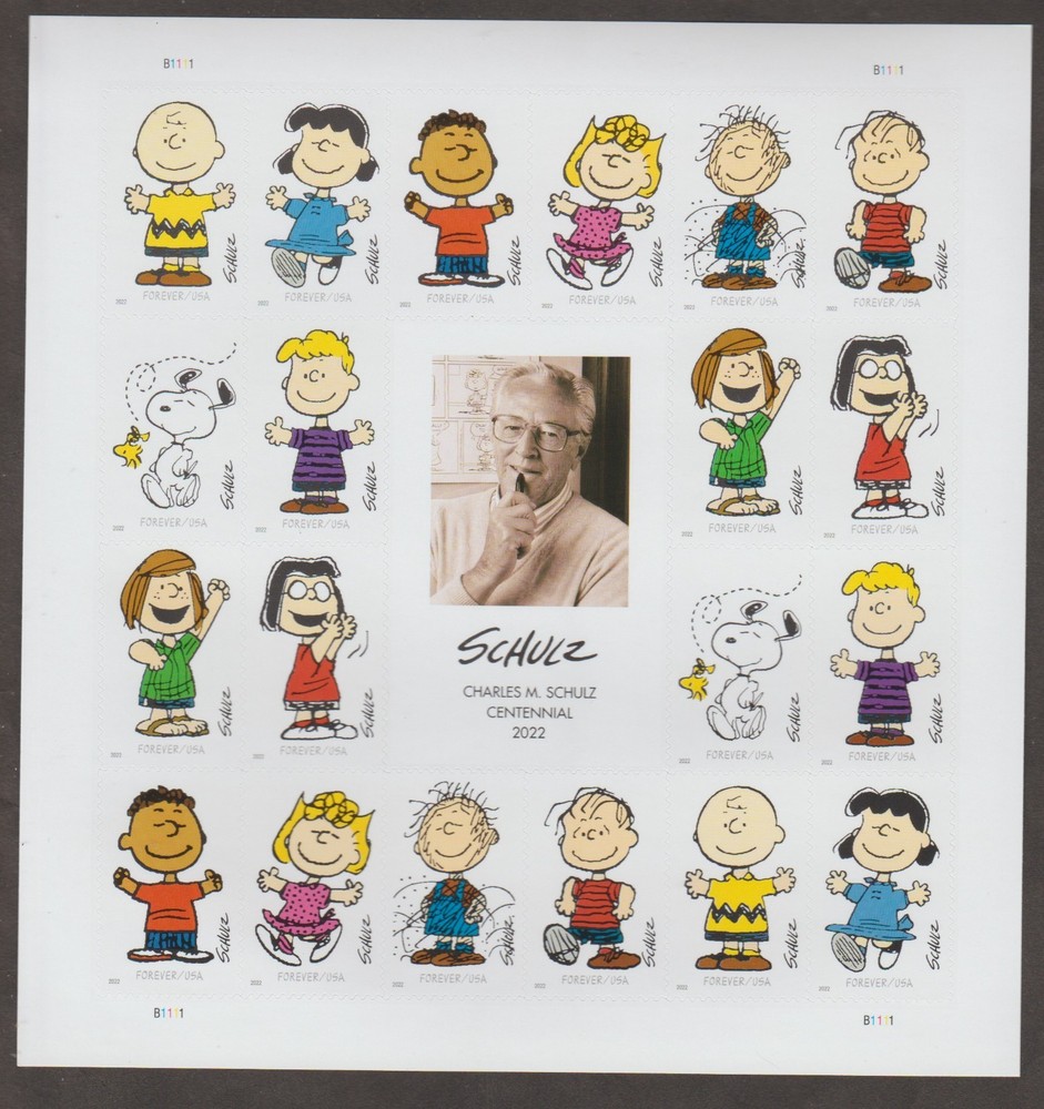 2022 US 5726 CHARLES SCHULZ PANE OF 20 (PRFORATED) FOREVER RATE MNH