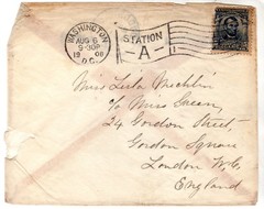 Cover Lot 1902-3 four Sc#319 one Sc#304 to England machine and handstamped