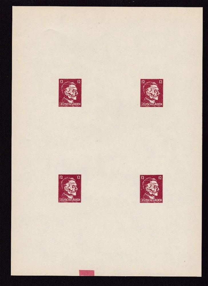 60607- GERMANY 1944 – MNH FORGERY SHEET WITH 4x ‘FUTCHES REICH’ – HITLER SKULL