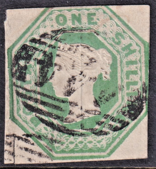 GB – QV EMBOSSED 1/- Green (Die I) *USED* SG 56 (CV £1,000)