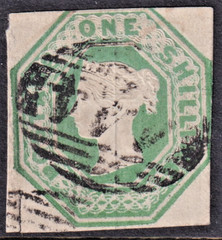GB – QV EMBOSSED 1/- Green (Die I) *USED* SG 56 (CV £1,000)