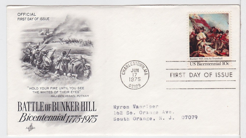 TurtlesTradingPost- Bunker Hill 1975 FDC #1564 Artcraft Cachet