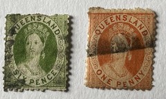 A Set Of Rare Early Australian Victoria Stamps X2 Charon Head Design Tasmania