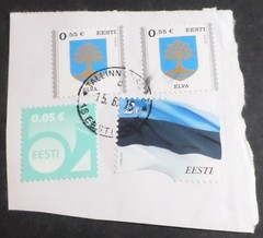 Estonia Lot 4 Stamps On Paper Fragment 2015 Flags National Emblems Used