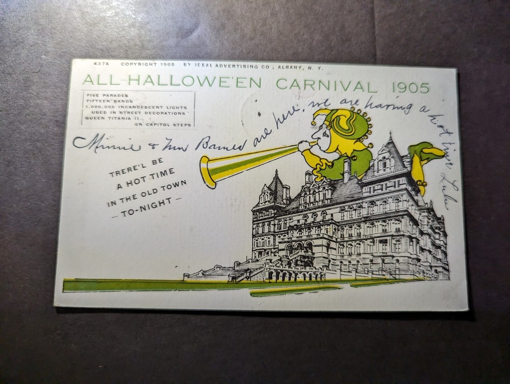 1905 USA Halloween Holiday Postcard Cover Albany to Reno NY Halloween Carnival