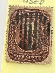 US Stamp Scott #28 (I) Jefferson 5 Cent, Red Brown 1857 Used, See Details Below