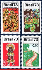 1288-91 BRAZIL 1973 HISTORICAL EVENTS, INDIAN, WAGON, ROAD, MI# 1372-75, SET MNH