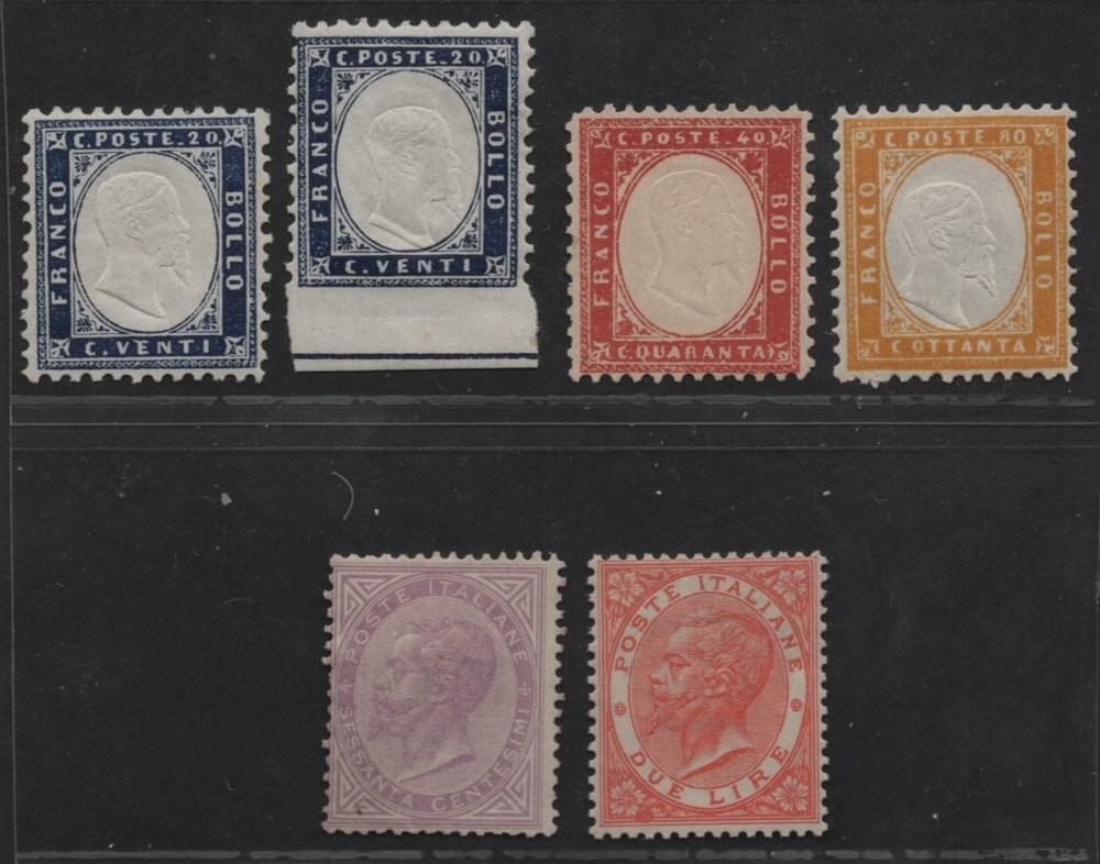 ITALY 1862-1863 SCOTT #19, 20, 21, 32, 33 MINT WITH ORIGINAL GUM MINT HINGED