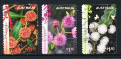 Australian 2021 Wattle Wonders, set of 3 Peel and Stick stamps, used