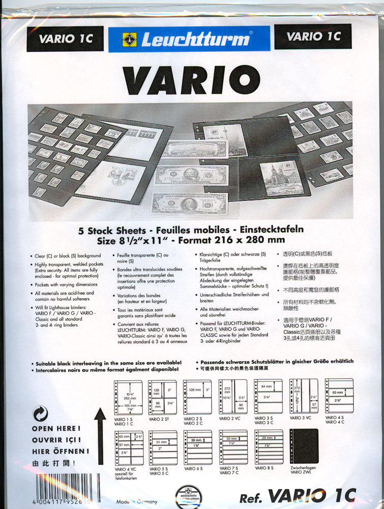 25 NEW Lighthouse VARIO 1C stock pages (clear sheets)–Free Expedited shipping