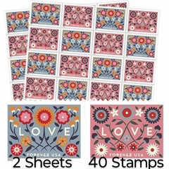 FOREVER “LOVE” 40 Stamps 2 Sheets Wedding 💜 Baby Shower