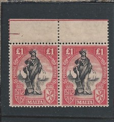 MALTA 1922-26 £1 BLACK & BRIGHT CARMINE WATERMARK UPRIGHT PAIR MNH SG 140