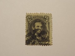 US Stamp Scott No 91 1867 15c Abraham Lincoln, Black, E Grill, Perf 12 VF