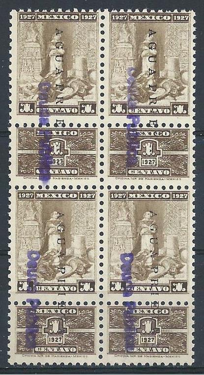 Mexico 1927 Soldier overprnts Agua Prieta one handstamped 1c revenue block 4 MNH