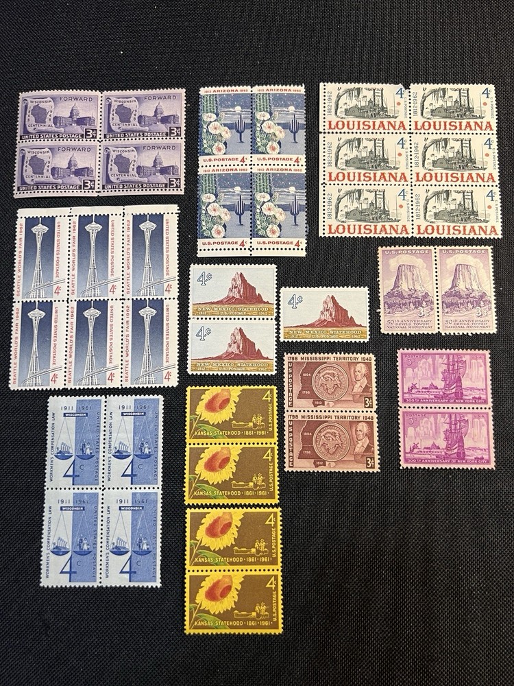 Vintage US Postage Stamps Unused Lot Of 37 Stamps Of Historical Events & States