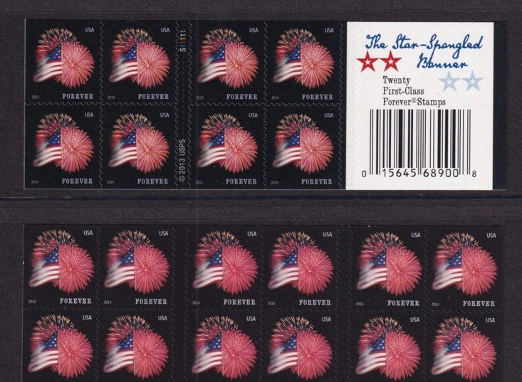 100 counts 2014 Flag Fireworks Sc 4870a MNH full booklet pane of 20 plate x 5