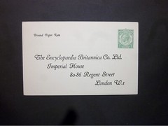 Stationery STO KGV 1/2d green Encyclopaedia Britannica Postcard size f H&B CS61