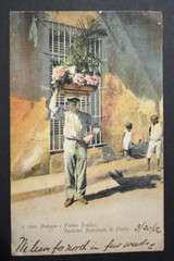 AtoZ. 1906 Colorful Habana Flower Seller Postcard to USA