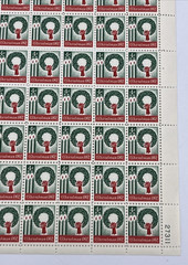 1962 US Postage Stamps Scott #1205 4 Cent Full Sheet of 100 Christmas Wreath