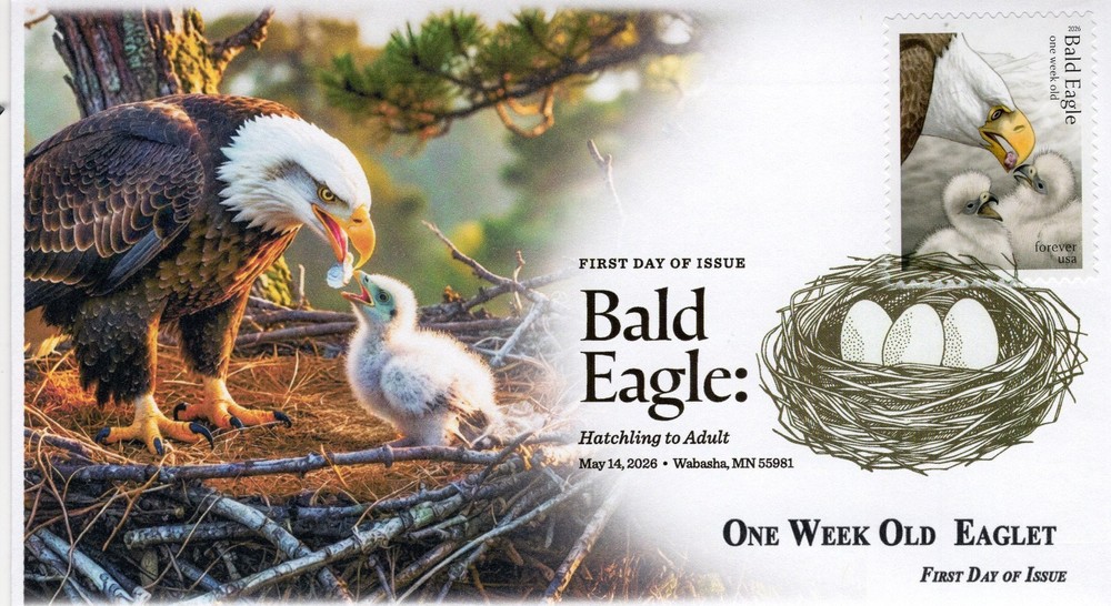 26-213, 2026, Bald Eagle, First Day Cover, Digital Color Postmark, One week old