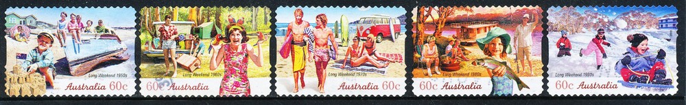 Australian 2010 Long Weekend, set of 5 Peel and Stick stamps, used