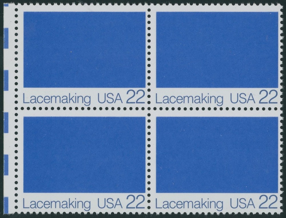1987 USA LACEMAKING 22C SE-TENANT BLOCK OF 4 WITH WHITE OMITTED, NH SC#2354b