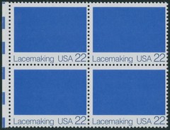 1987 USA LACEMAKING 22C SE-TENANT BLOCK OF 4 WITH WHITE OMITTED, NH SC#2354b