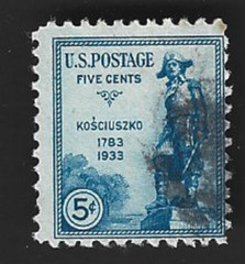 Scott# 734 5c General Kosciuszko with Handstamped Cancel ~ (B-1)