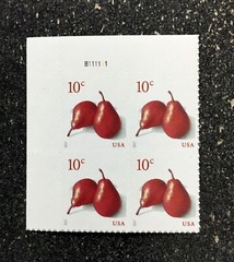 2017US #5178 10c Pears – Plate Block of 4 Mint NH self adhesive fruit