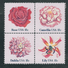 Scott # 1876/9…18 Cent…Flowers…Block of 4 In Order