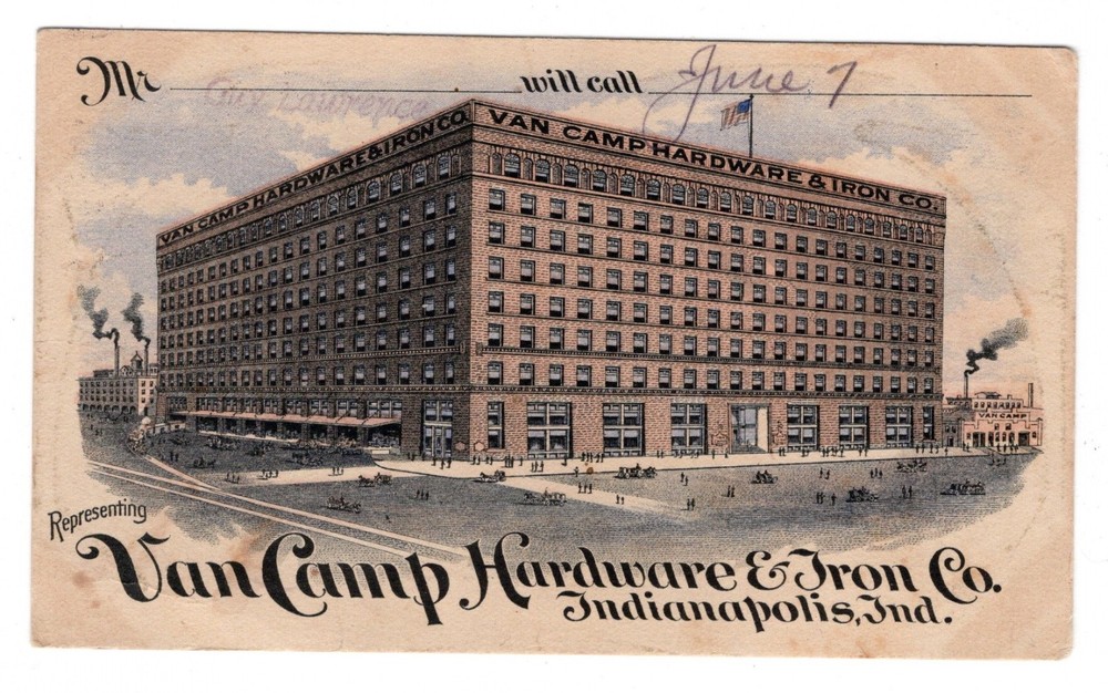 Indianapolis IN Used Postal Card Multi-Color Adv Van Camp Hardware RPO Use 1909