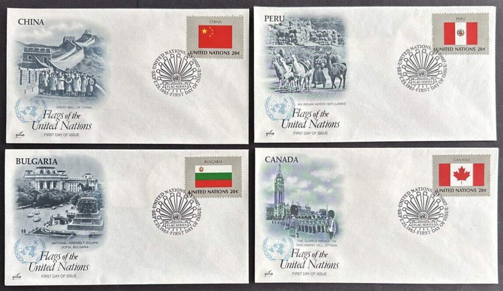 United Nations UN 1983 Sc#407-410 Set of 4 FDC Artcraft Flag Series Cachet Cover