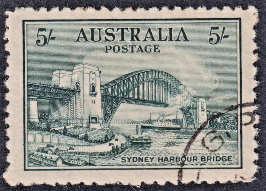 5/- Blue-Green SYDNEY HARBOUR BRIDGE *CTO with GUM* SG 143 (CV $400)