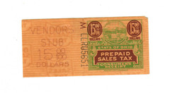 State of Ohio $15 Prepaid Sales Tax Vendor Stub & Consumer Receipt (U276)