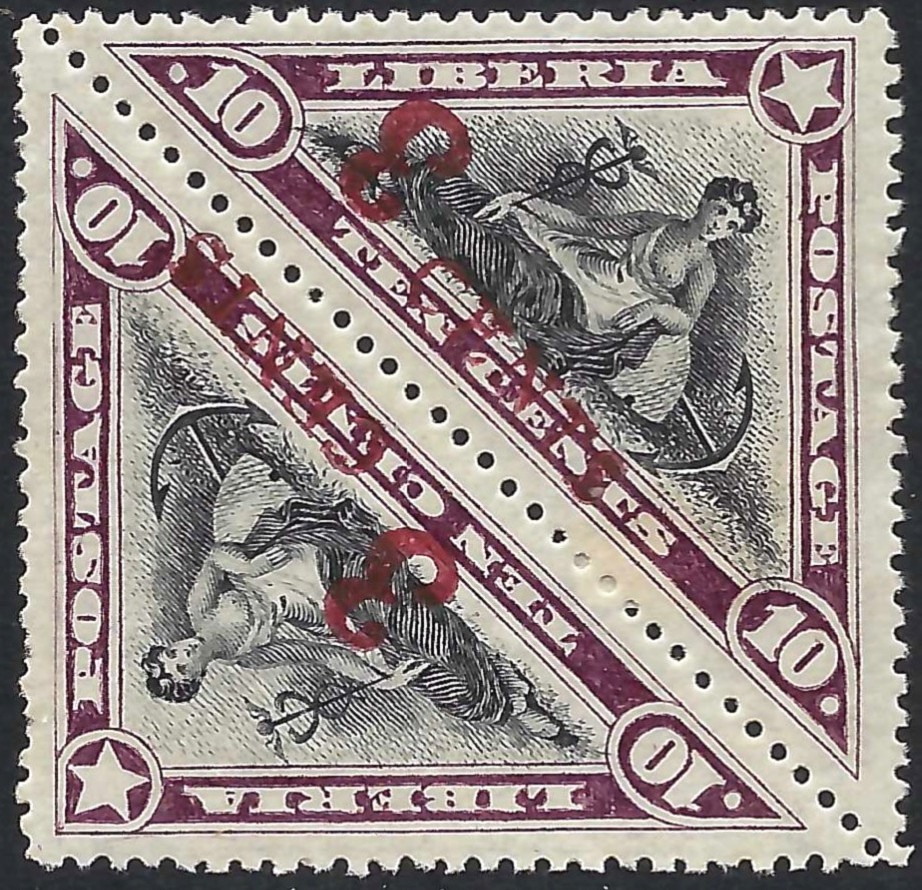 Liberia # 162-a Mint Pair Upright & Inverted “3” Error Triangle 1918 Surcharge