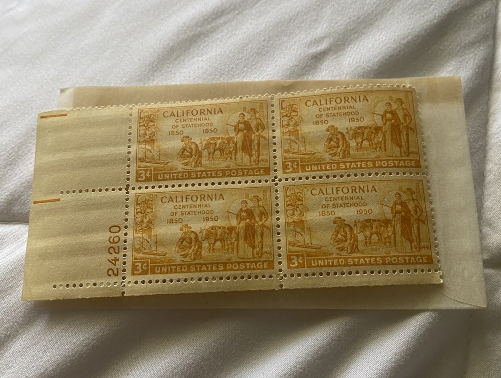 1950 3c California Statehood Plate Block VF 24260 Original Gum Free Shipping