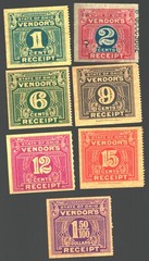 US Stamps Revenue State of Ohio 7 DIFFERENT Vendor’s Receipt Tax Stamp 1930’S