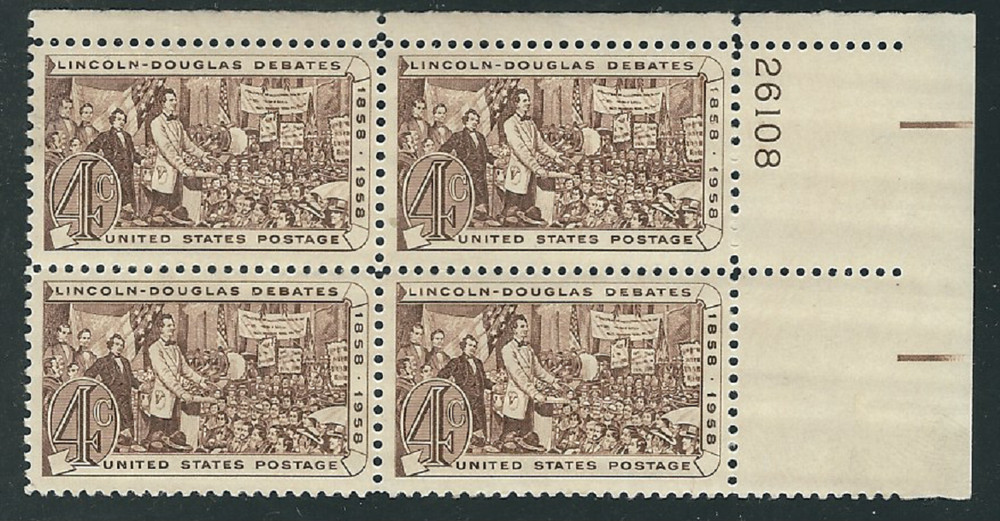 Scott #1115….4 Cent …Lincoln/Douglas Debates….2 Plate Blocks…MNH