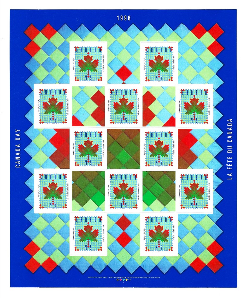 Postage Stamps CANADA DAY 1996 Imperf Peel and Stick Canadian Mint Sheet Quilts