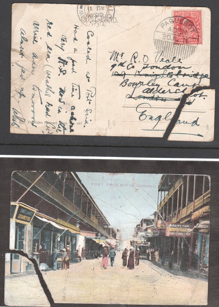 Redirected Port Said Post Card – 1911 PAQUEBOT ADEN & LONDON CDS’s