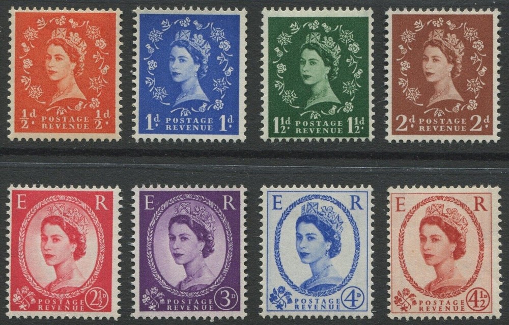 GB QEII 1958 Second Graphite Wildings set of 8 SG587-594 M/Crown Upright Wmk M/M