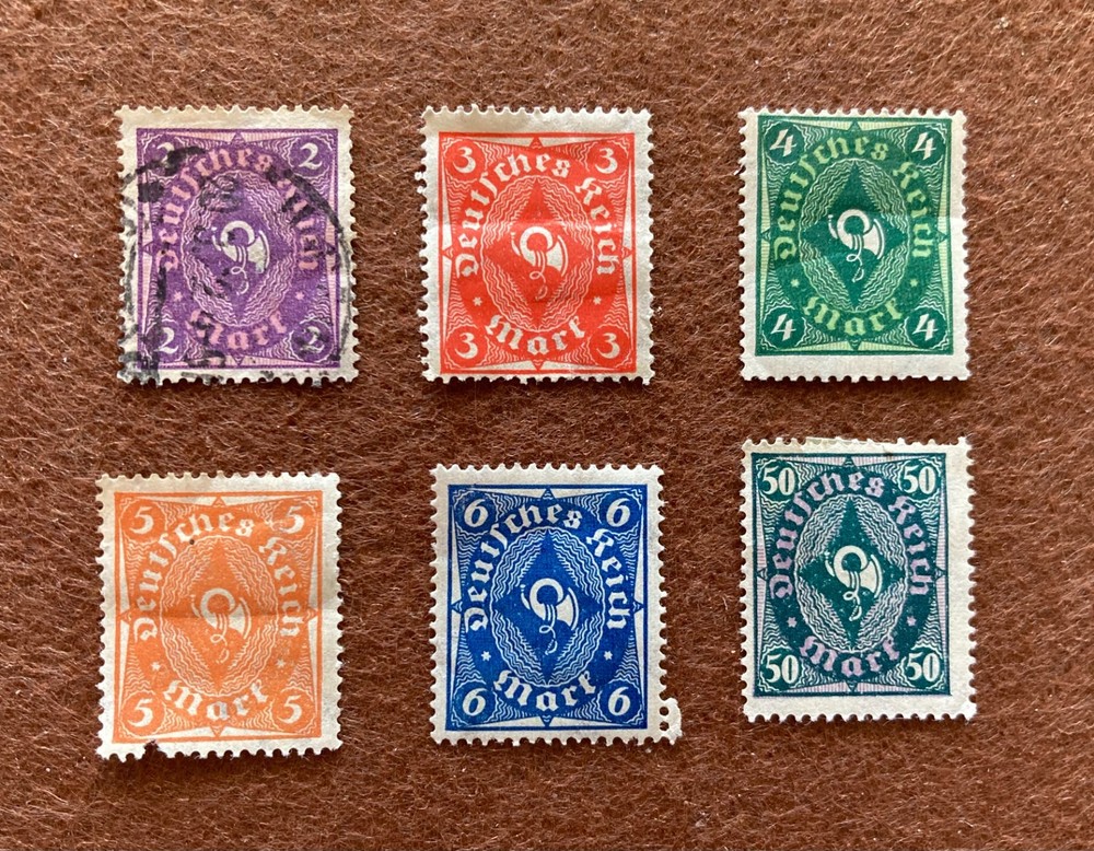 Lot of 6 German Stamps Deutsches Reich Post Horn 1921