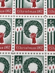 1962 US Postage Stamps Scott #1205 4 Cent Full Sheet of 100 Christmas Wreath
