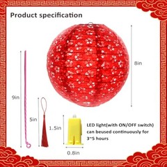 12Pcs Chinese Lunar New Year Decorations 2026 Chinese Paper Round-with LED
