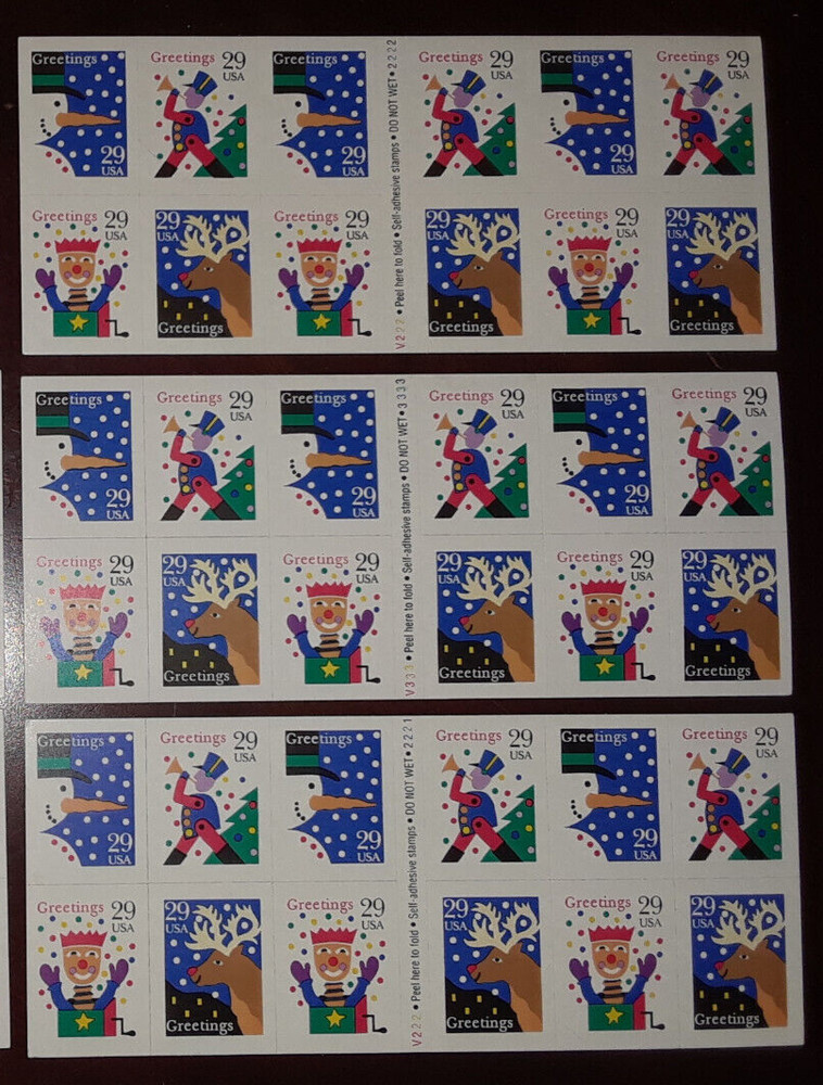 New Three 29¢ Booklets of GREETINGS Sc # 2799-2802 US Christmas Postage Stamps