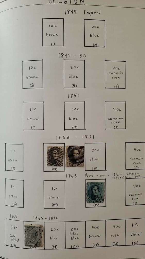 Belgium King Leopold I Vintage Stamp Lot 1858-1865 Medallion Collection Page