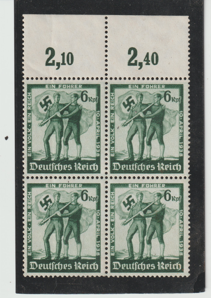 German Scott #485 MNH Block of 4 Reich Swastika WW II : Austria Plebiscite 1938